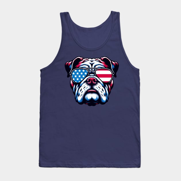 Bulldog Uncle Sam Hat Sunglasses American Flag 4th of July Tank Top by karishmamakeia